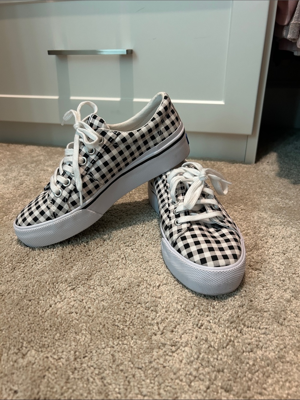 Keds Black and White Gingham Platform Sneakers
